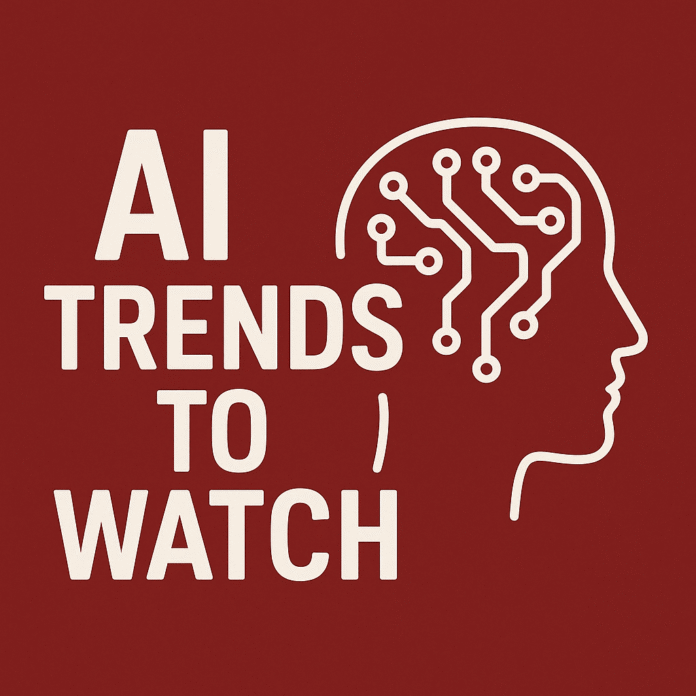 AI Trends _FleekNG Graphic of a human head in profile with circuit lines, titled AI Trends to Watch