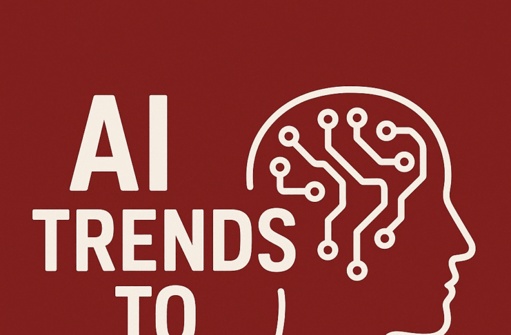 Graphic of a human head in profile with circuit lines, titled AI Trends to Watch
